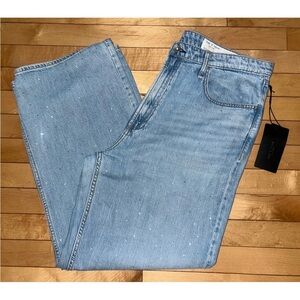 NEW! NWT RAG & BONE Lori Rhinestone Jewel Wide Leg Jeans Light Wash Size 33